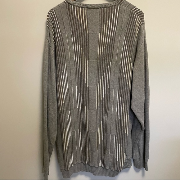 Tosani Canada Vintage 90s Tan Geometric Striped Crewneck Grandpa Sweater Mens XL - Picture 6 of 8
